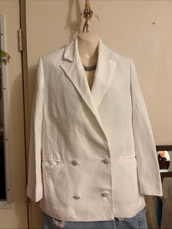 All Saints Jackets & Blazers - AllSaints White Double-Breasted Blazer Jacket. Linen. TENCEL